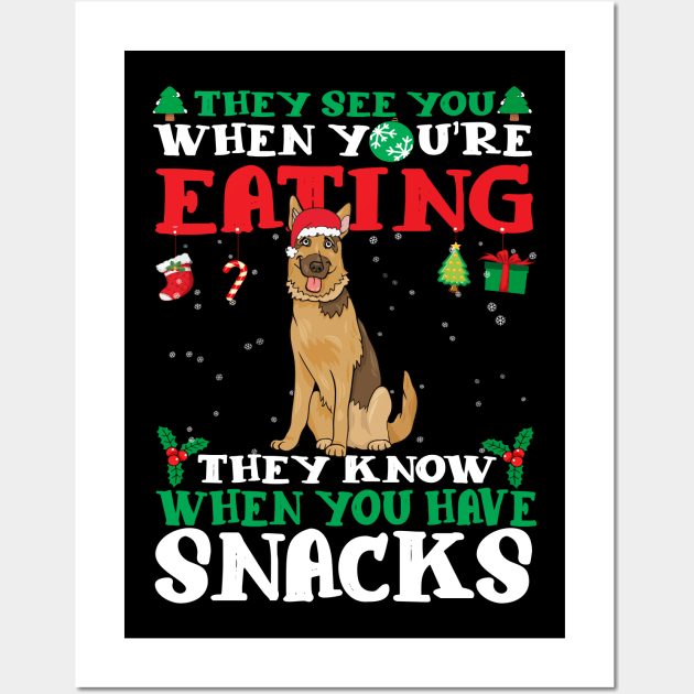 Christmas Dog Eating Snacks Wall Art by CyberpunkTees